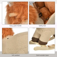Baby Rocking Horse Lion with Sound, Plush Stuffed Rocking Animals, Wooden Rocking Horse with Seat Belt for 18-36 Months Boys and Girls Gift, Brown