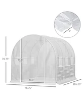 10' x 7' x 7' Walk-in Tunnel Greenhouse, Outdoor Green House with Anti-Tear Pe Cover, Zipper Doors and Mesh Windows, White