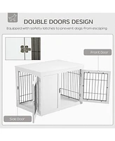 Dog Crate Furniture Wire Indoor Pet Kennel Cage, End Table with Double Doors, Locks for Small and Medium Dog House, White