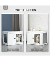 Dog Crate Furniture Wire Indoor Pet Kennel Cage, End Table with Double Doors, Locks for Small and Medium Dog House, White