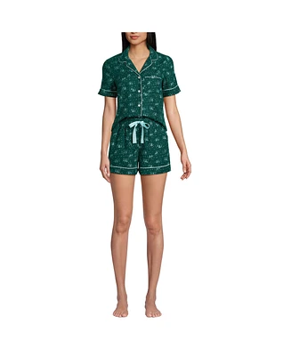 Lands' End Women's Drapey Flannel 2 Piece Pajama Set - Short Sleeve Top and Shorts