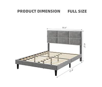 gaomon Full Size Bed Frame, Velvet Upholstered Platform Bed Frame with Headboard, Wooden Slats Support, No Box Spring Needed, Easy Assembly, Gray