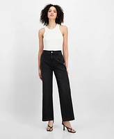 Avec Les Filles Women's High-Rise Straight-Leg Diamante Pants