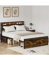 Slickblue Queen Size Bed Frame with Storage Headboard and 2 Drawers for Organized Bedroom Space