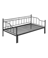 Slickblue Black Twin Size Metal Daybed with Trundle, No Box Spring Needed, Features Slat Support System