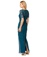 Adrianna Papell Petite 3D Floral Embellished Gown