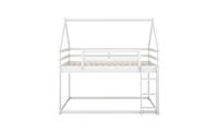 Slickblue Twin over Twin Low Bunk Bed in White - House Design with Ladder for Easy Access, Perfect for Kids' Bedrooms and Saving Space