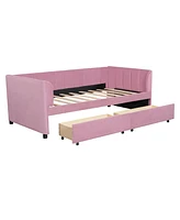 Slickblue Twin Size Upholstered Daybed with Ergonomic Design Backrest and 2 Drawers, Pink