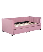 Slickblue Twin Size Upholstered Daybed with Ergonomic Design Backrest and 2 Drawers, Pink