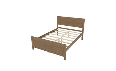 Slickblue Wood Platform Bed Frame with Headboard, Mattress Foundation with Wood Slat Support