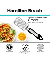 Hamilton Beach Stainless Steel Grater Sharp Blades 10in soft touch handle, Non-Slip & Soft Grip, Food Graters for Kitchen, Ginger, Garlic, Vegetables,