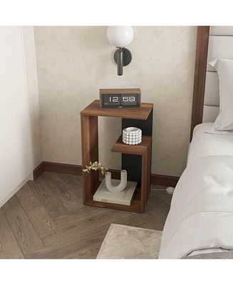 Fm Furniture Amado Nightstand with Open Storage,Walnut + Black