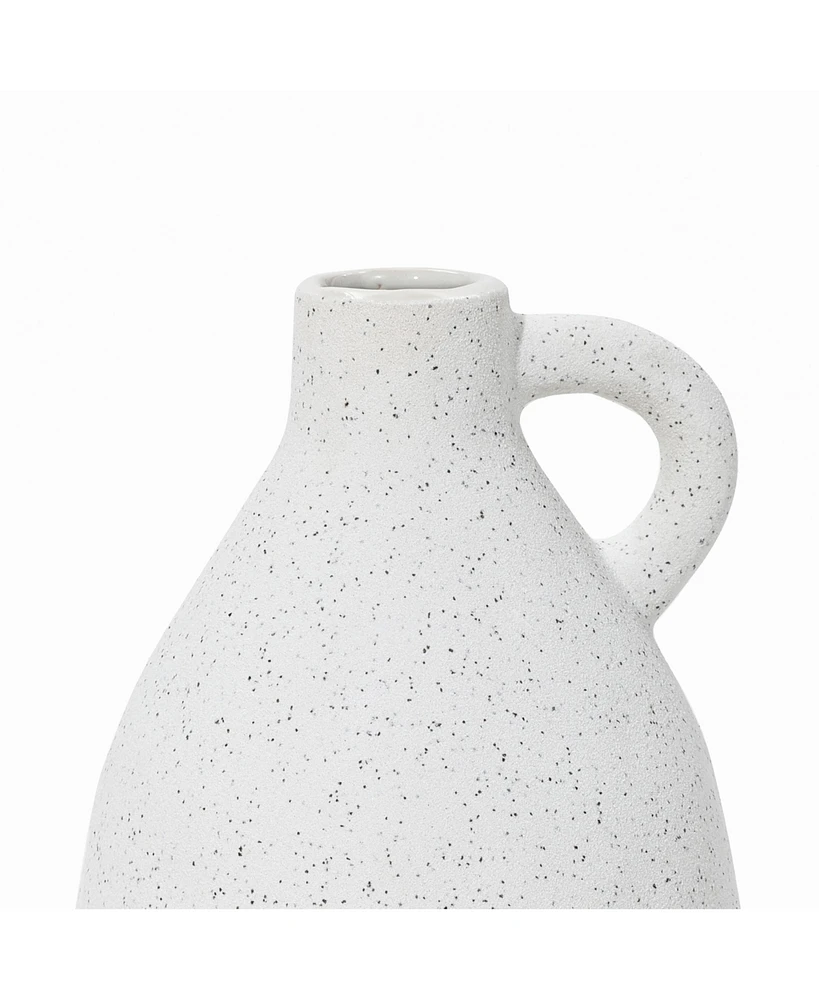 LuxenHome White Ceramic Pitcher Round Vase