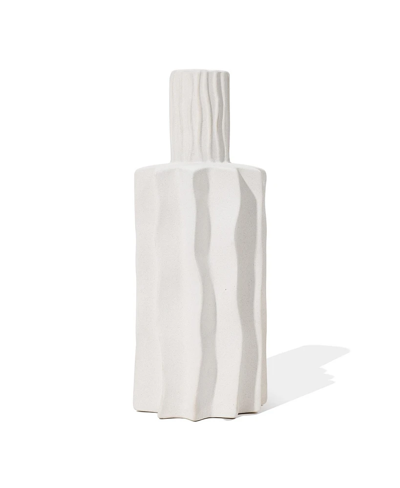 LuxenHome White Fluted Stoneware Table Vase