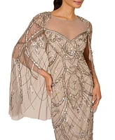 Adrianna Papell Women's Beaded Cape-Sleeve Gown