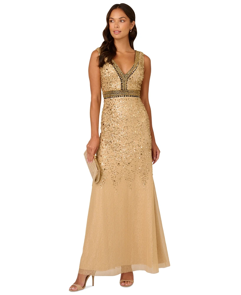 Adrianna Papell Women's Embellished Metallic Gown