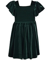 Bonnie Jean Toddler Girls Flutter Sleeved Smocked Stretch Velvet Dress