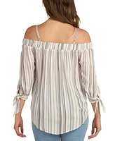 Bcx Juniors' Striped Tie-Cuff Off-The-Shoulder Top