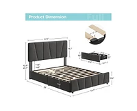 gaomon Bed Frame with Adjustable Headboard and 4 Storage Drawers, Upholstered Platform Bed Frame with Wooden Slats Support, Dark Grey