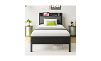 Slickblue Twin Size Bed Frame with Storage Headboard and Built-in Charging Station