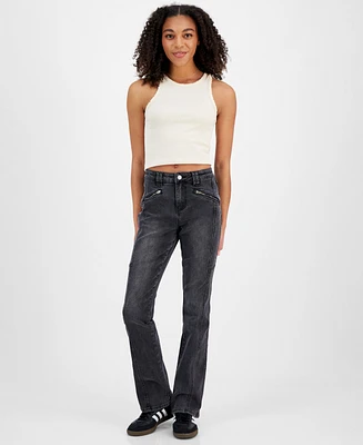 Madden Girl Juniors' High-Rise Zip-Pocket Bootcut Jeans