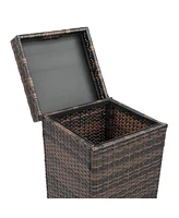 Slickblue Rattan Trash Can with Top Cover and Iron Frame Stylish Durable Waste Solution for Indoor or Outdoor Use