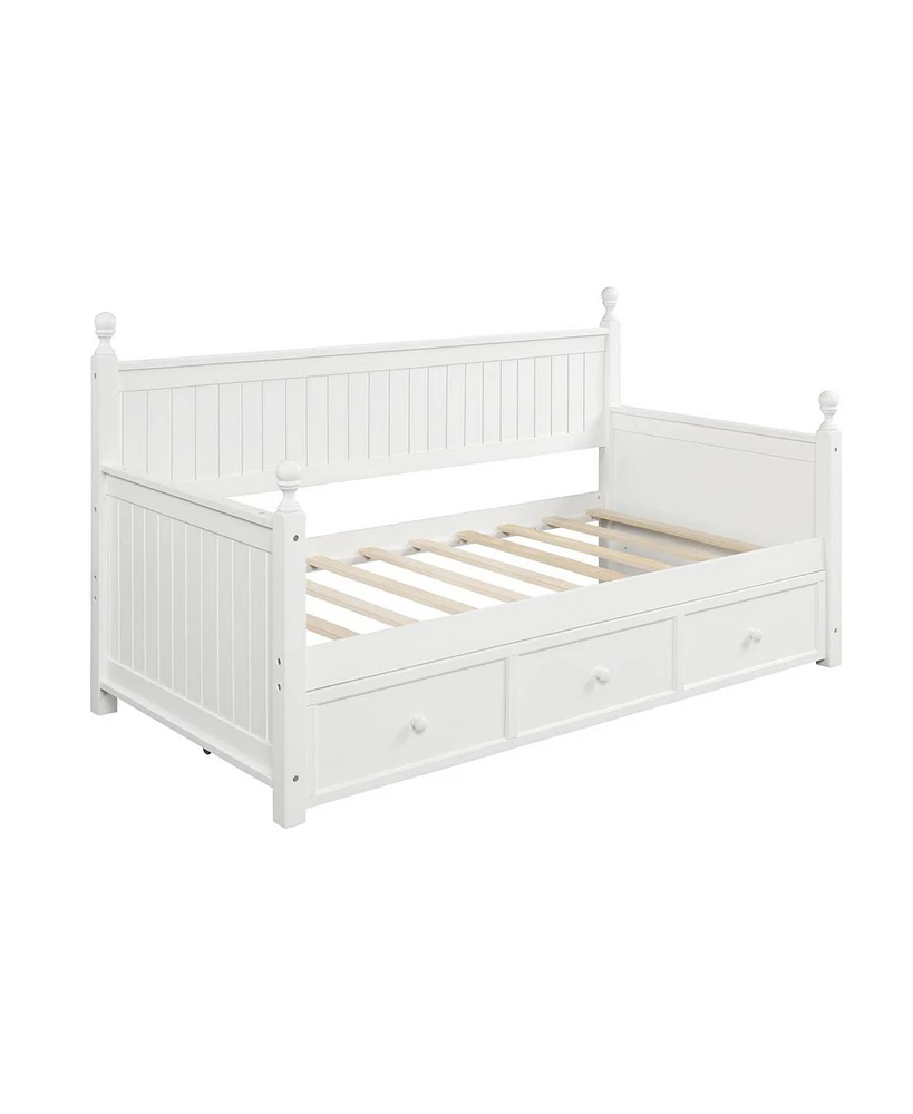 Slickblue Twin Size Wood Daybed with Three Drawers – Stylish and Functional Design in White, No Box Spring Needed, Perfect for Guest Rooms or K