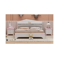 Slickblue Wooden Full Size House Bed with Storage Headboard ,Kids Bed with Storage Shelf,White