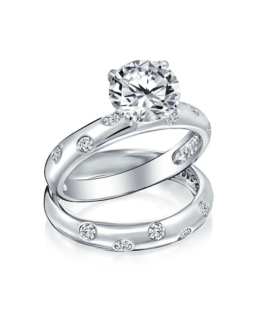 Bling Jewelry Traditional Etoile 2CTW Round Solitaire 4 Prong Cz Promise Eternity Band Ring Set .925 Sterling Silver