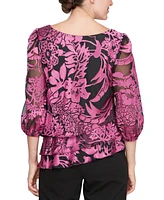 Alex Evenings Petite Floral-Print 3/4-Sleeve Blouse