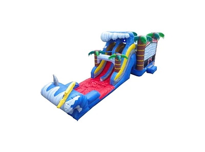 JumpOrange Shark Commercial Grade Bounce House Water Slide with Pool (with Blower), Kids and Adults, Wet Dry Combo, Basketball Hoop, Pop Up Obstacles,