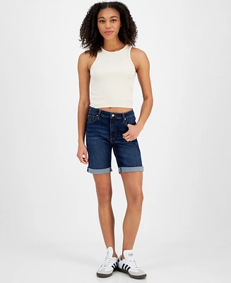 Celebrity Pink Juniors' Cuffed Hem Bermuda Denim Shorts