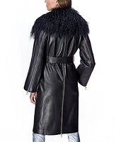 Julia & Stella by Maximilian Women's Leather Coat with Shearling Trim