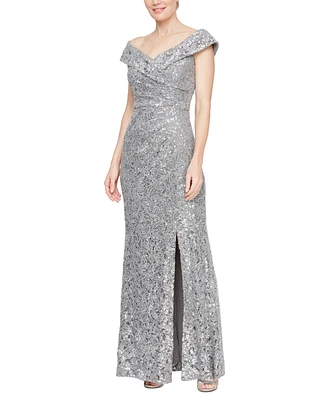 Alex Evenings Petite Sequin Off-The-Shoulder Gown