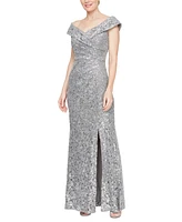 Alex Evenings Petite Sequin Off-The-Shoulder Gown