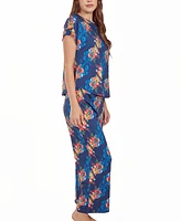 iCollection Women's Floral Microfiber Crop Pant and Top Pajama Set