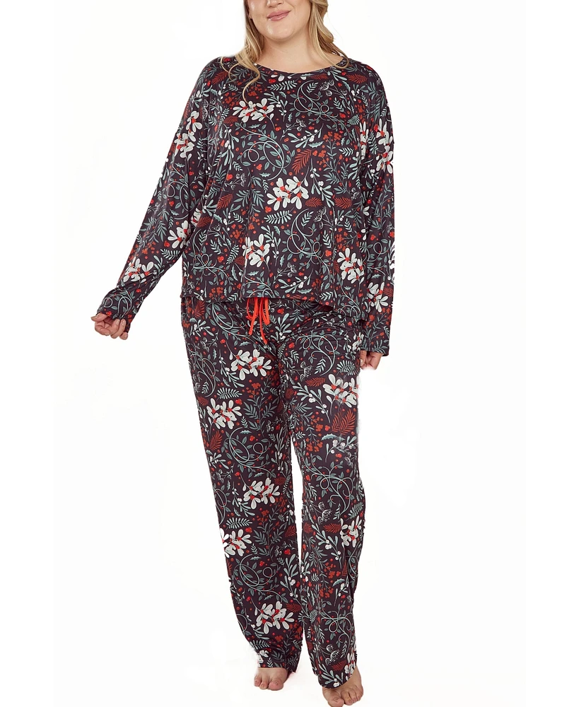 iCollection Plus Ultra Soft Floral Print Top and Pant Pajama Set