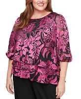 Alex Evenings Plus Floral-Print 3/4-Sleeve Blouse