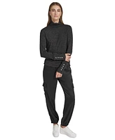 Andrew Marc Sport Women's Metallic Ribbed Turtleneck Top