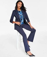 Bar Iii Womens Faux Double Breasted Compression Denim Blazer Floral Print Mesh T Shirt Denim Flare Pants Exclusively At Macys