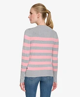 Nautica Jeans Women's Crewneck Stripe Sweater with Button Sleeve