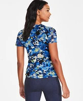 Bar Iii Women's Floral-Print Mesh Short-Sleeve T-Shirt, Exclusively at Macy's