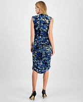 Bar Iii Women's Floral-Print Mesh Ruched Sheath Dress, Exclusively at Macy's