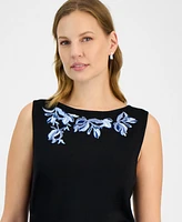 Kasper Women's Sleeveless Embroidered Boat-Neck Top, Regular & Petite Sizes