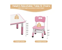 gaomon Kids Table and Chair Set 12060 Cm, Height Adjustable Toddler Table and 6 Chairs Set for Ages 2-10, Graffiti Desktop, Non-Slip Legs,Dark Pink