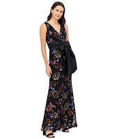 Eliza J Women's Sequined Floral V-Neck Bow-Front Gown