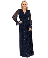 Eliza J Women's Twist-Front Pleated Metallic Knit Gown