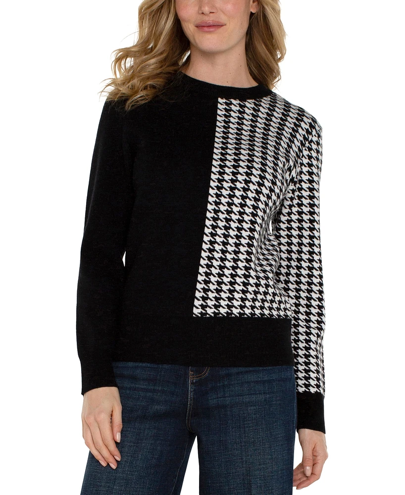 Liverpool Los Angeles Women's Colorblocked Houndstooth Sweater