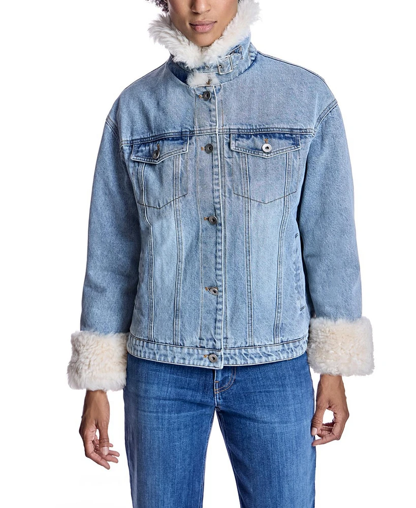 Julia & Stella by Maximilian Women's Denim Jacket with Shearling Trim