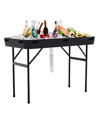 Costway 4 Foot Party Ice Cooler Folding Table Plastic with Matching Skirt